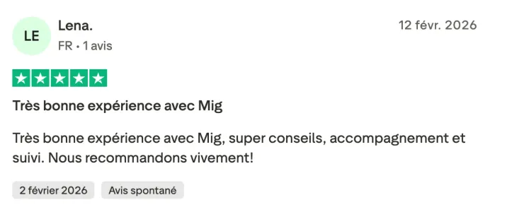 Avis Trustpilot de Lena : « Très bonne expérience avec Mig »