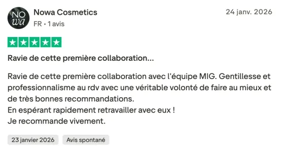 Avis Trustpilot de Nowa Cosmetics : « Ravie de cette première collaboration »